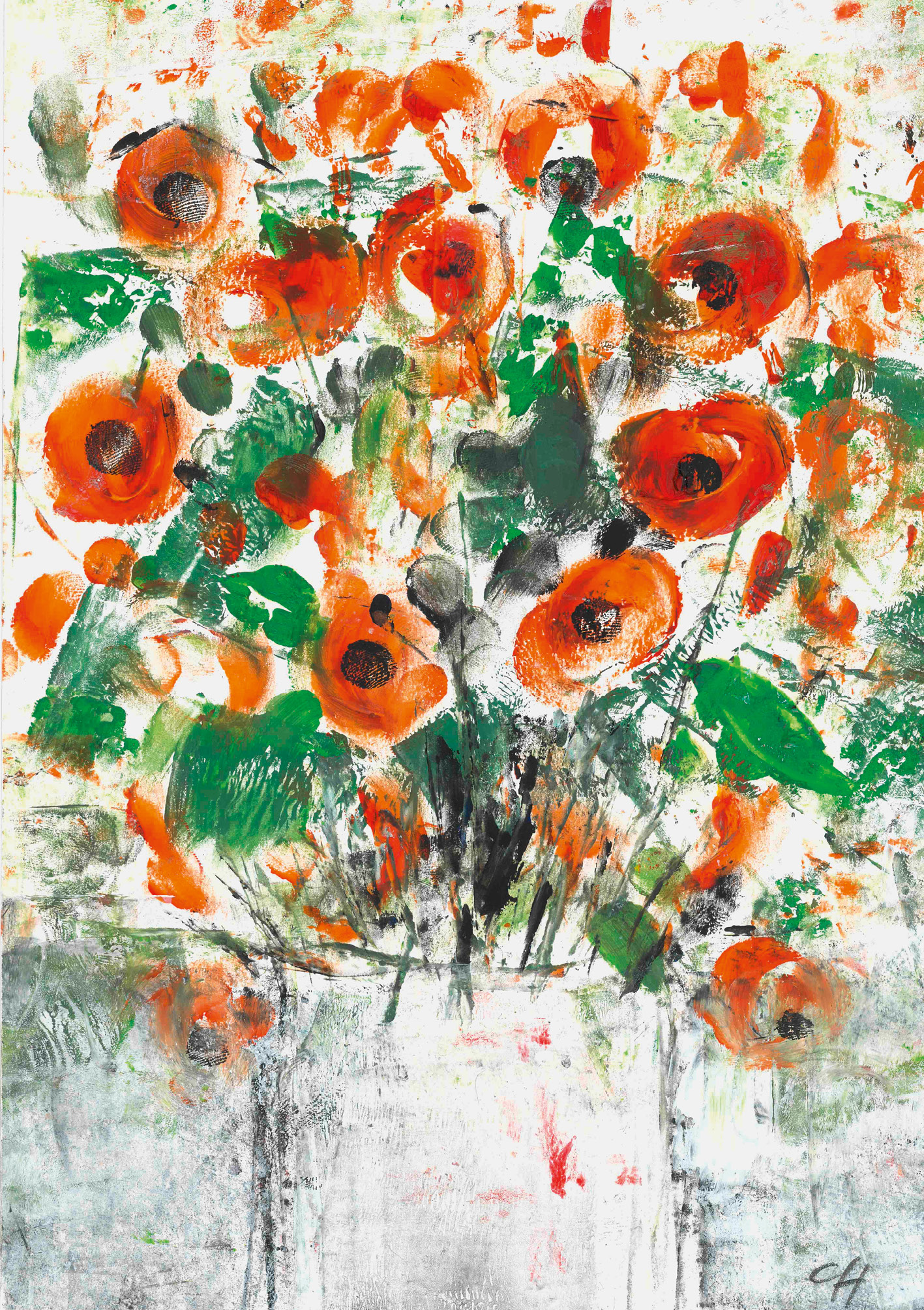 Kunst-Klappkarte - Blumengrüße in Rot