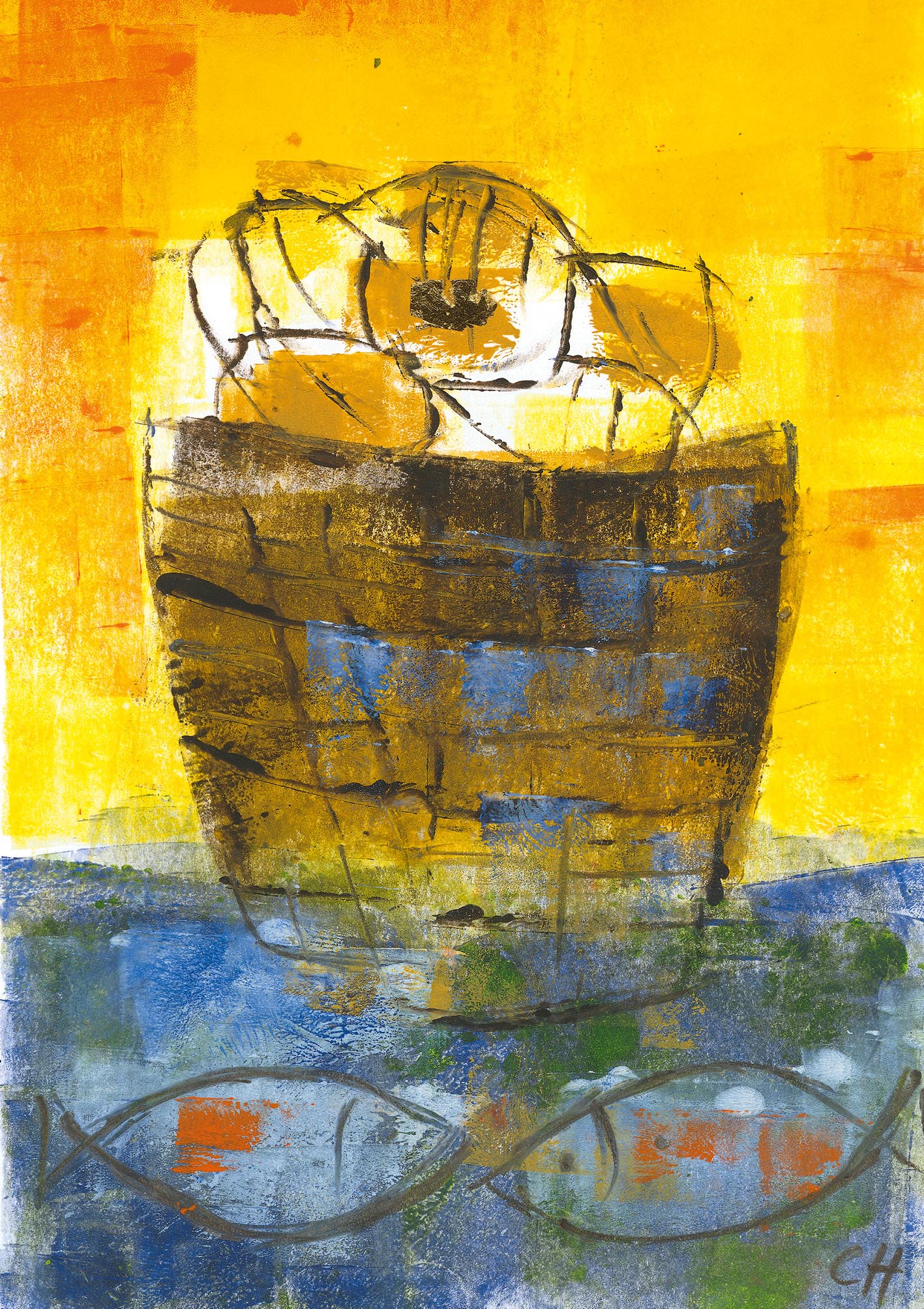 Klappkarte - 5 Brote und 2 Fische