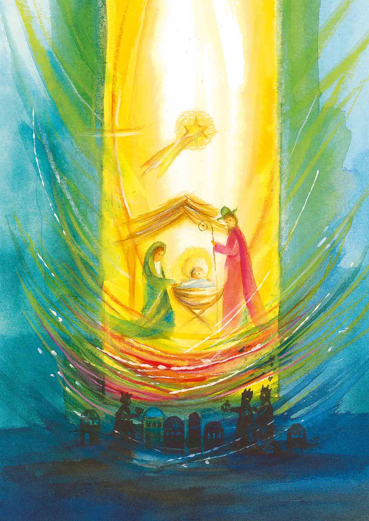 Kunst-Postkarte - An der Krippe nie allein