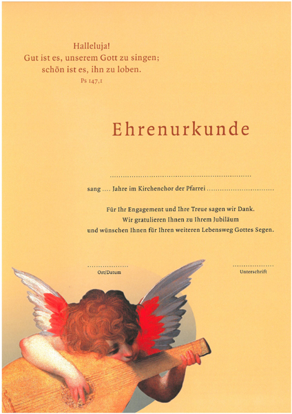 Ehrenurkunde für Mitgliedschaft im Kirchenchor