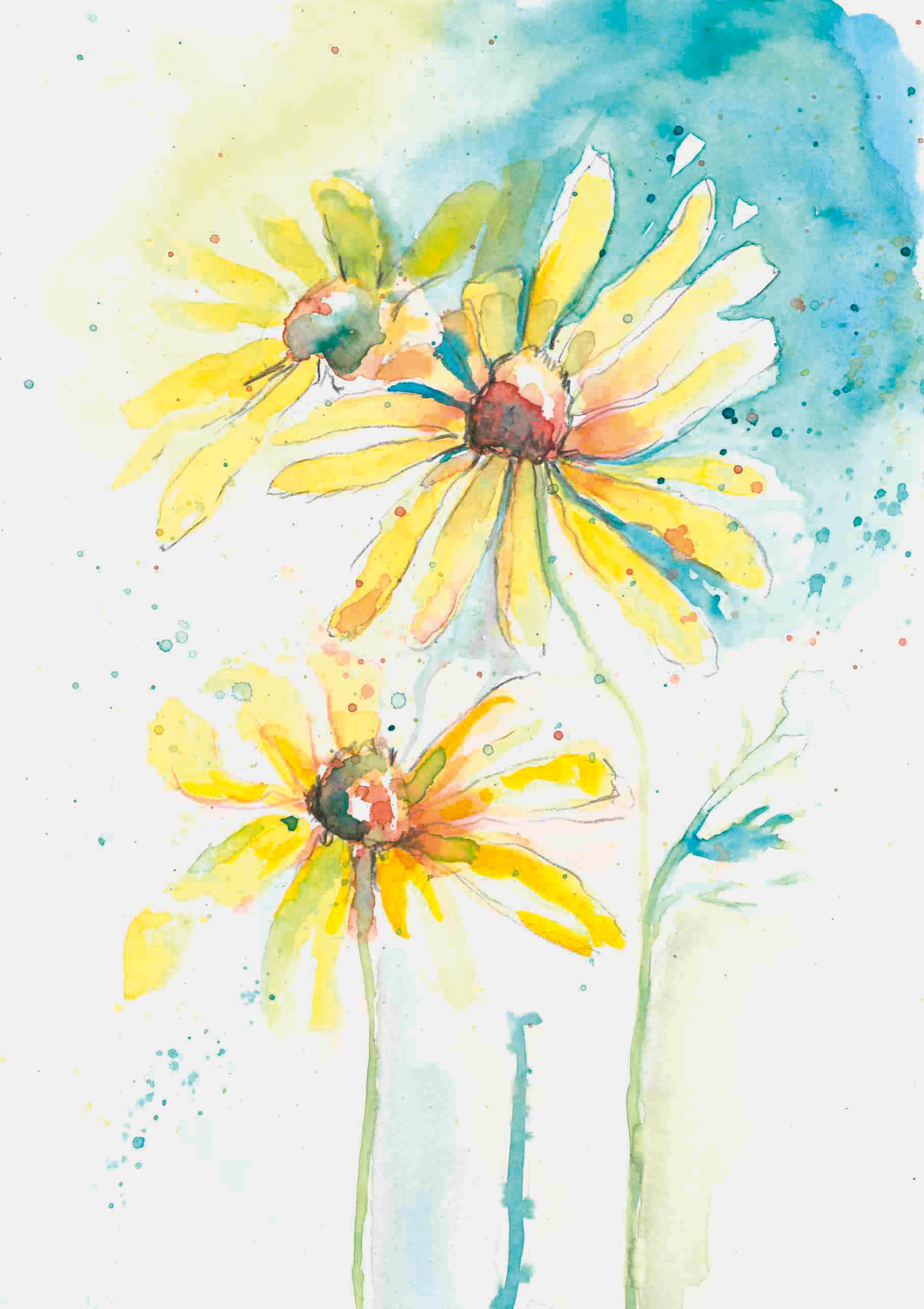 Kunst-Klappkarte - Gelbe Blüten