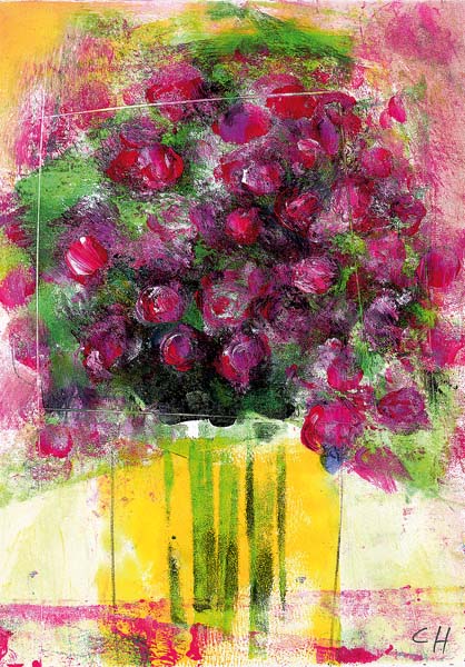 Kunst-Postkarte - Weinroter Blumengruß