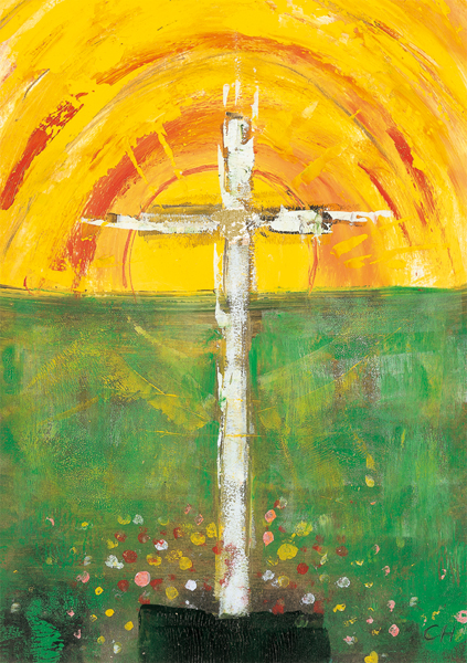 Klappkarte - Kreuz im Sonnenaufgang