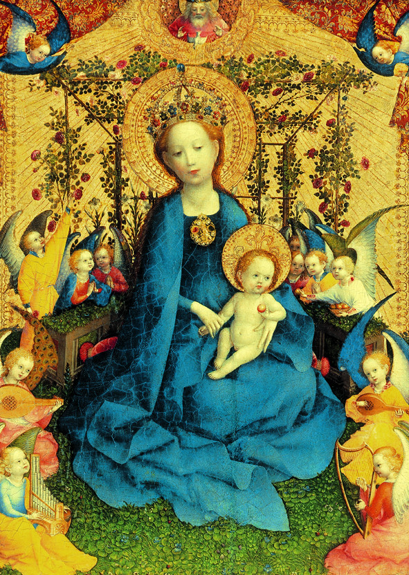 Kunst-Postkarte - Muttergottes im Rosenhag