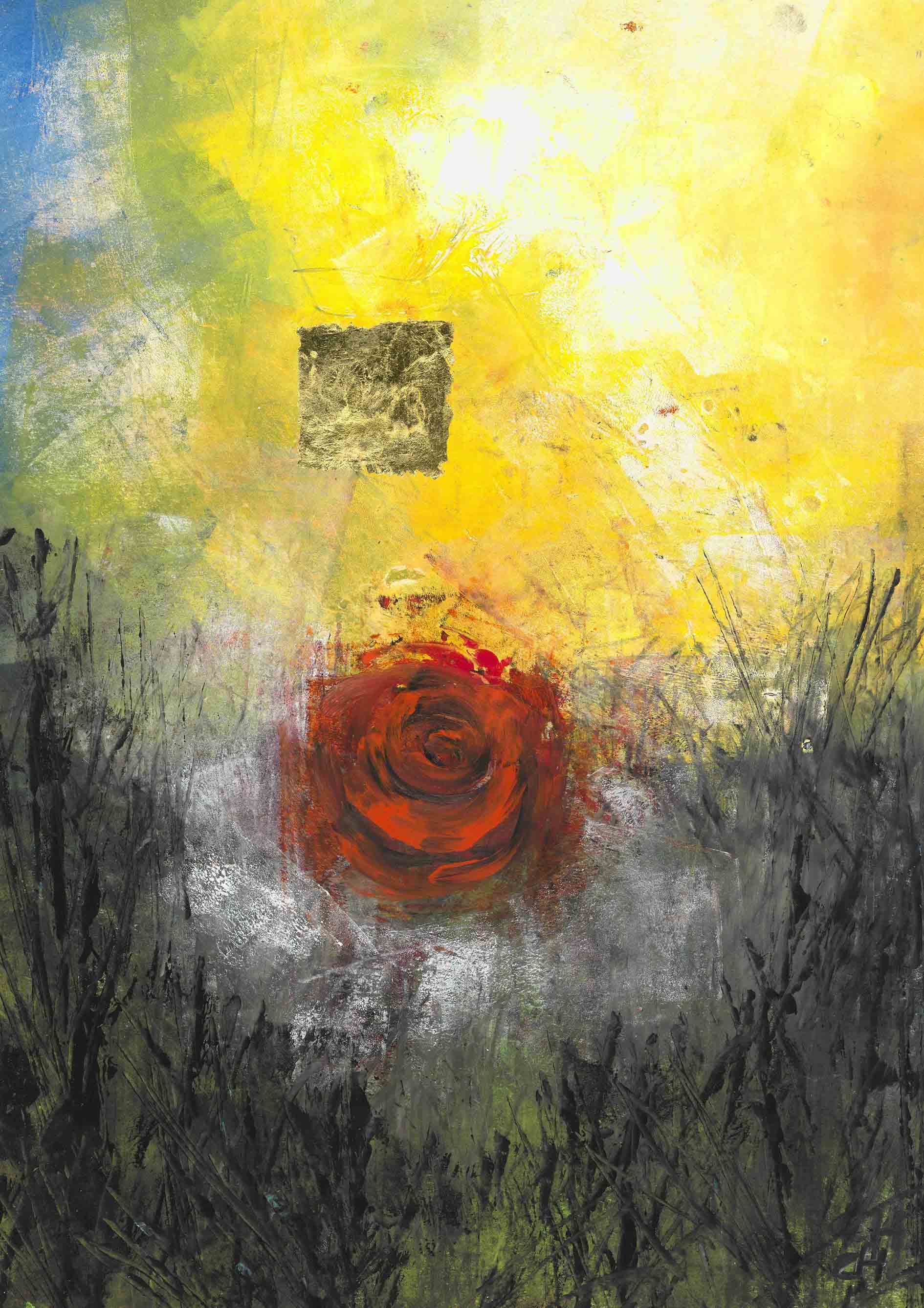 Kunst-Klappkarte - Trost der roten Rose