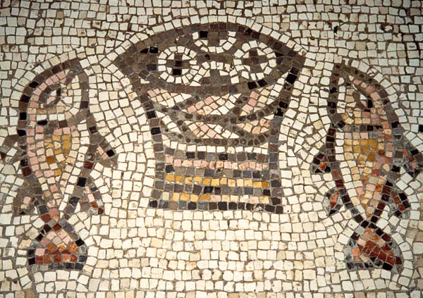 Kunst-Postkarte - Brot- und Fischmosaik