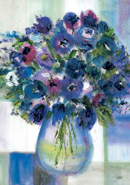 Kunst-Postkarte - Blauer Geburtstagsstrauß