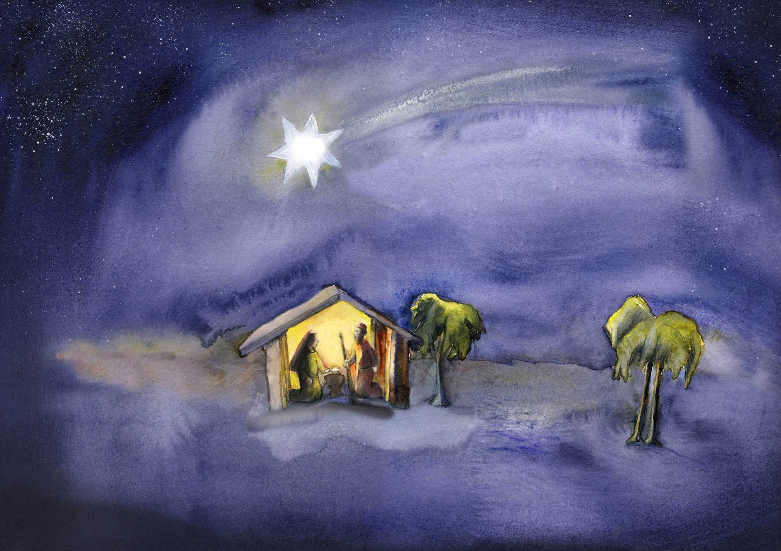 Kunst-Klappkarte - In tiefer Nacht geboren